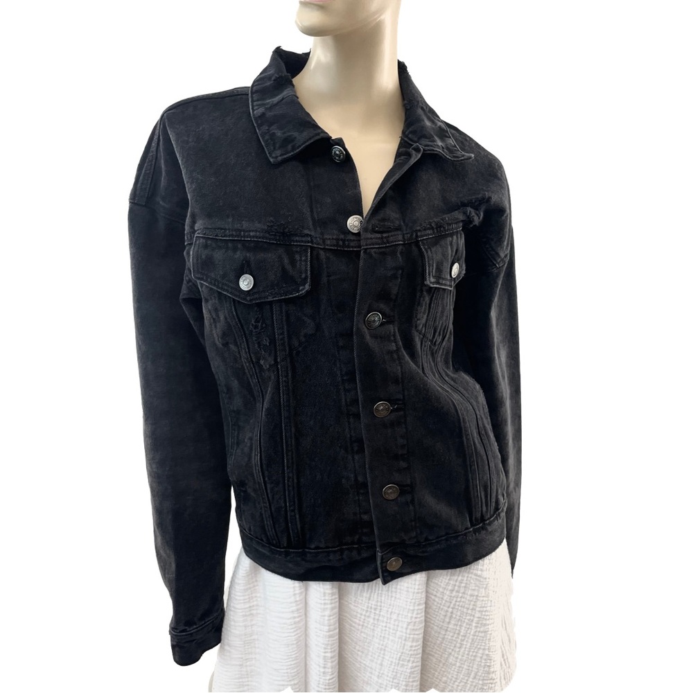 Forever 21 - Distressed Black Denim Jacket- L
